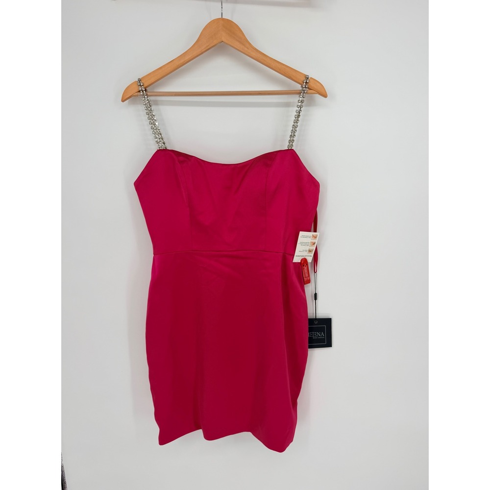 Ieena Mac Duggal Mini Dress 8 Pink Rhinestone Strap Barbiecore Cocktail 55691